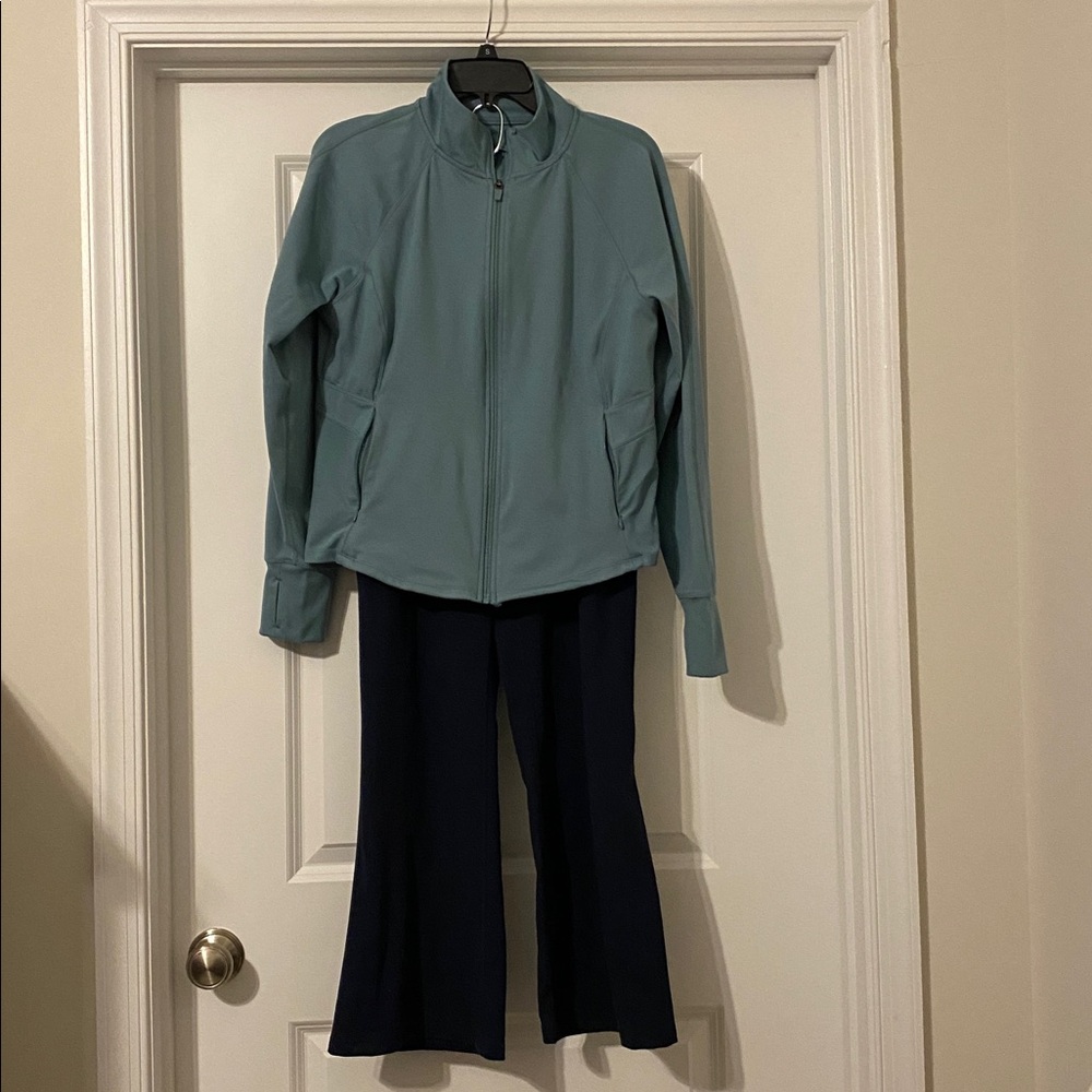Jockey 2 pc Women’s Light Teal Full-Zip Jacket Navy Yoga Pants Sz L